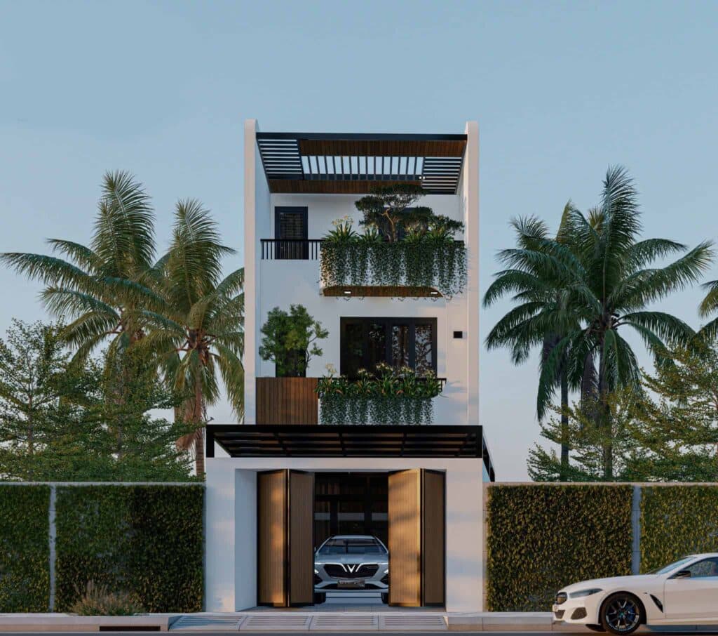Ngôi nhà hiện đại với thiết kế tối giản, nhiều cây xanh và gara ô tô đẳng cấp tại Viet Housing.