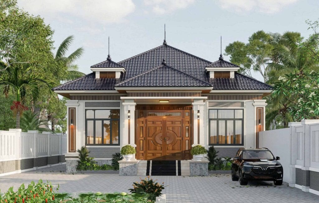 Công trình biệt thự hiện đại, mái ngói đen sang trọng tại Viet Housing, kiến trúc đẹp phù hợp khu dân cư cao cấp.
