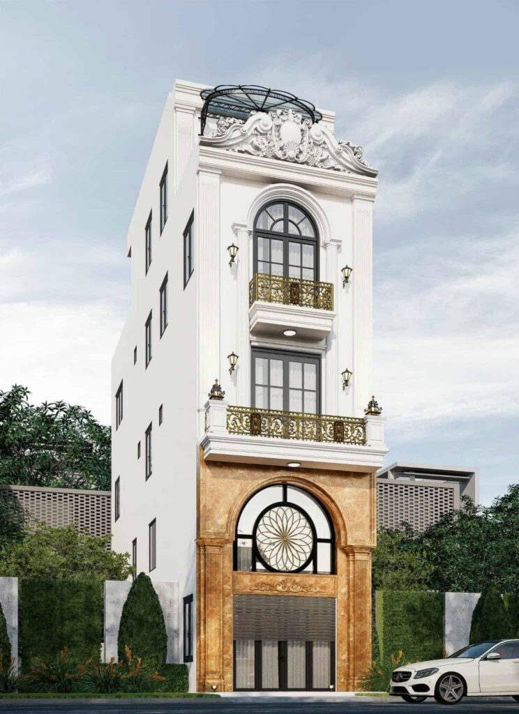 Tòa nhà biệt thự kiểu Pháp sang trọng, kiến trúc hiện đại, phù hợp đầu tư và nghỉ dưỡng cao cấp.